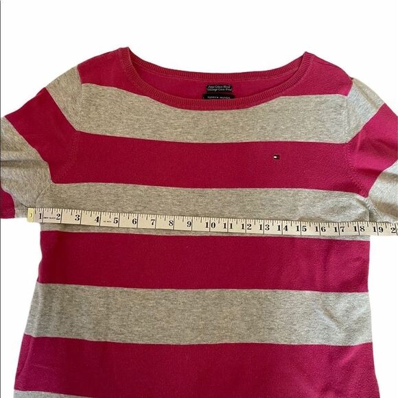 TOMMY HILFIGER Pink & Grey Preppy Striped Sweater - Picture 9 of 9